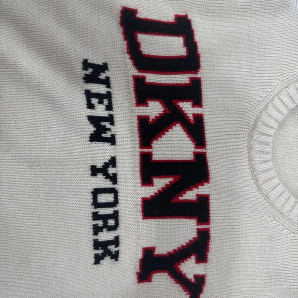 DKNY White Knit Sweater with Navy and Red Logo